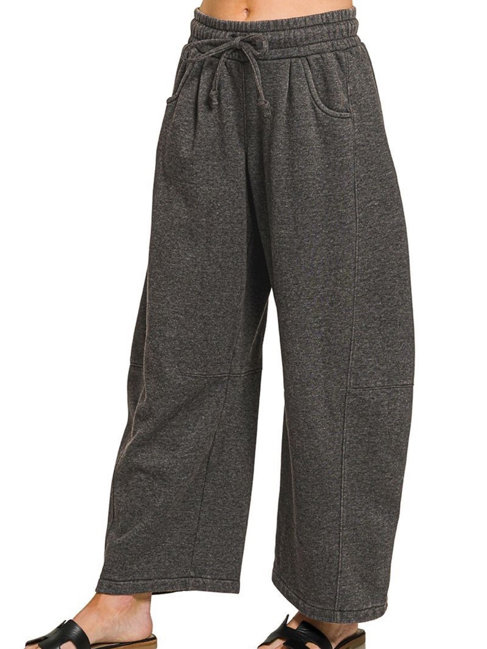 NWT🖤Zenana Barrel Acid Wash Fleece Sweatpant Small Ash Black